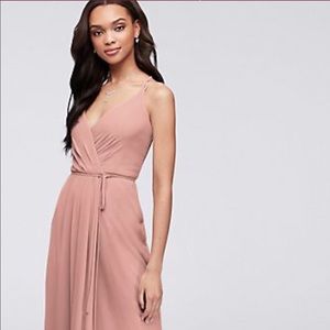 Double-Strap Long Georgette Bridesmaid Wrap Dress